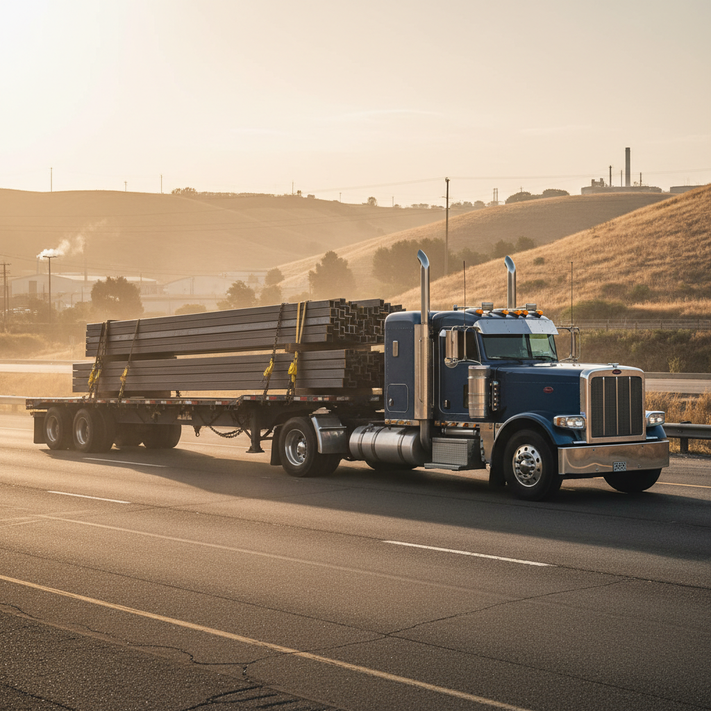 Flatbed truck hauling steel
