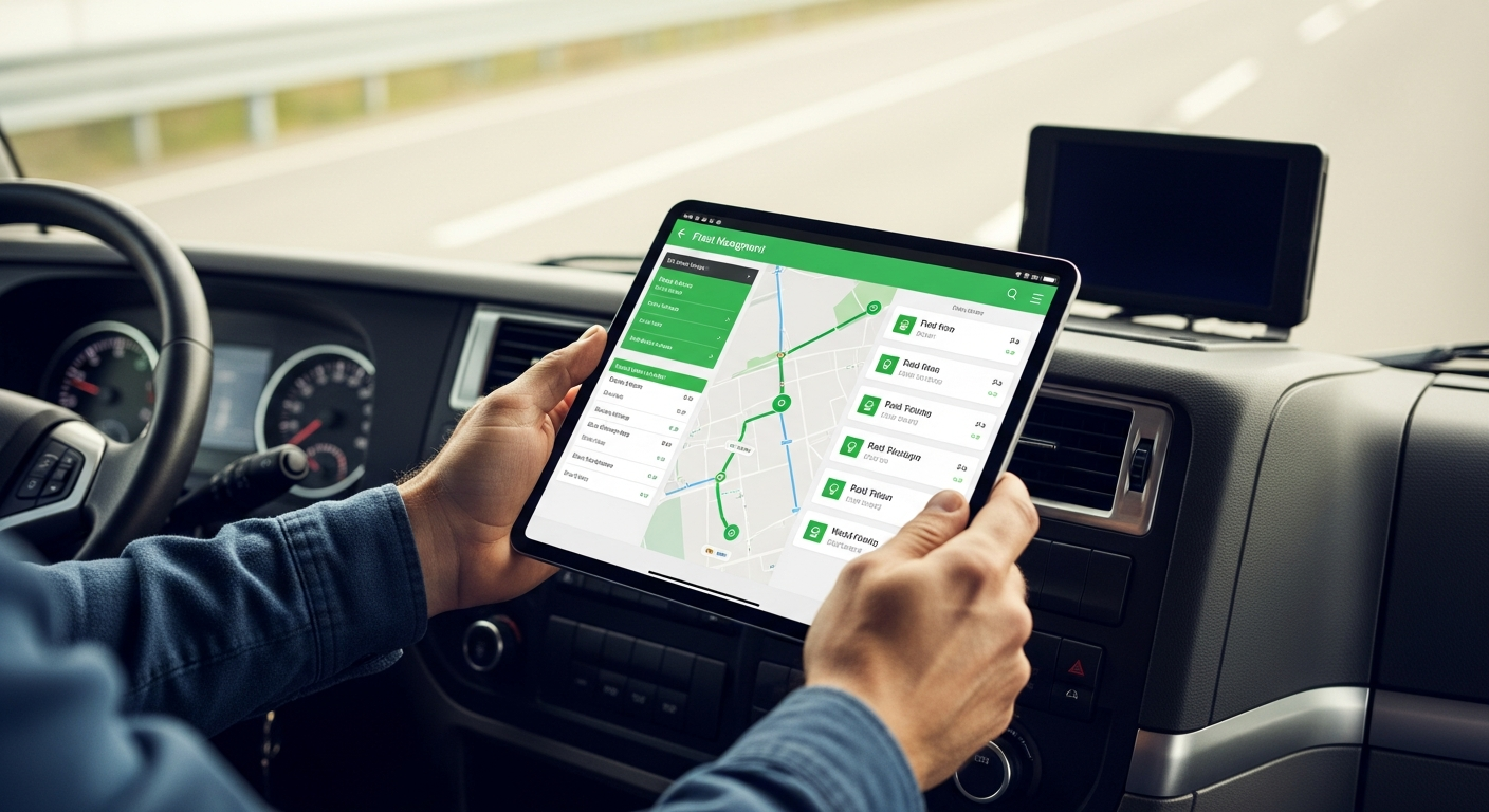 Driver using Fleet Command on tablet